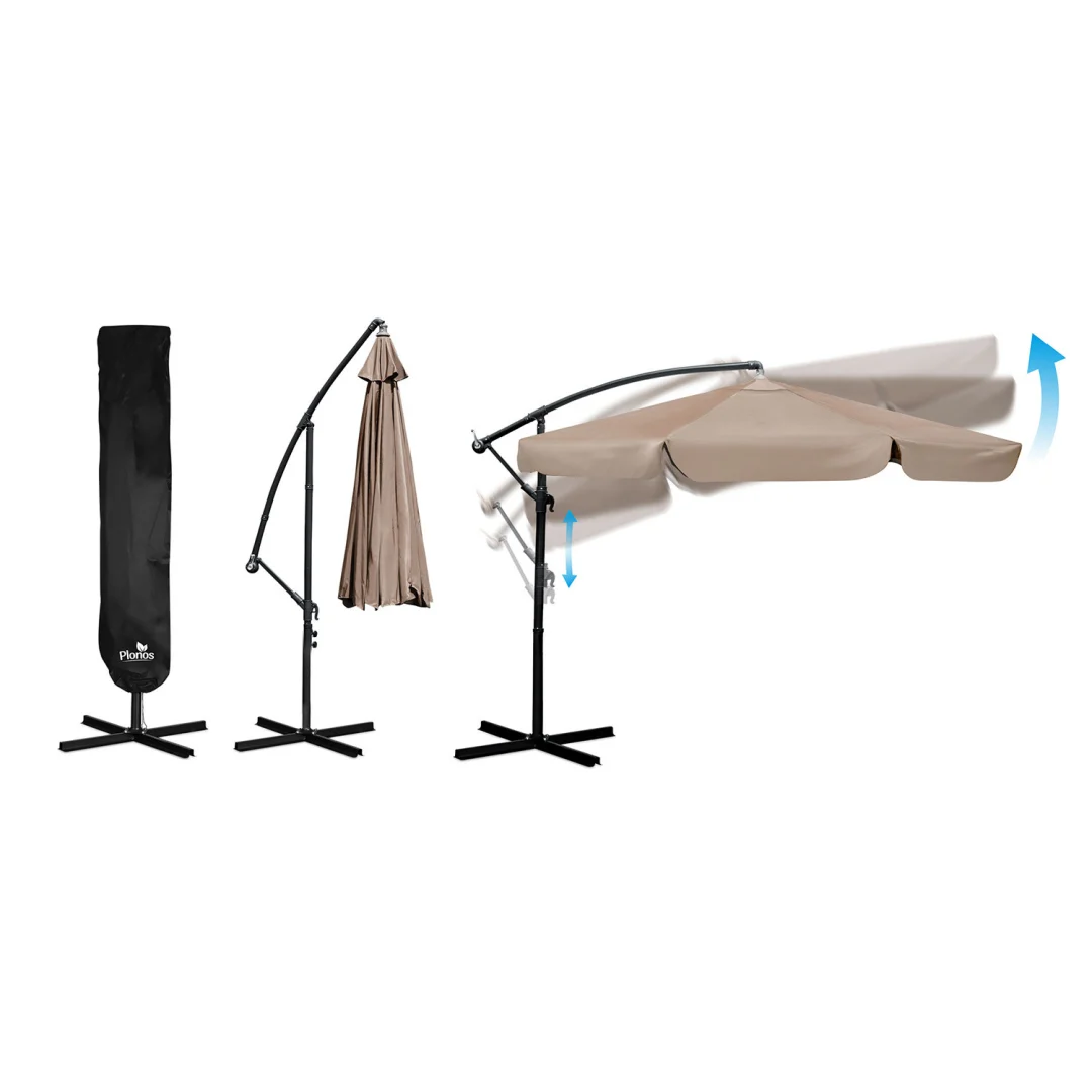 Sklopivi vrtni suncobran, 6 dijelova, 350 cm, s navlakom, Plonos PL-880, siva, var. 488003_7