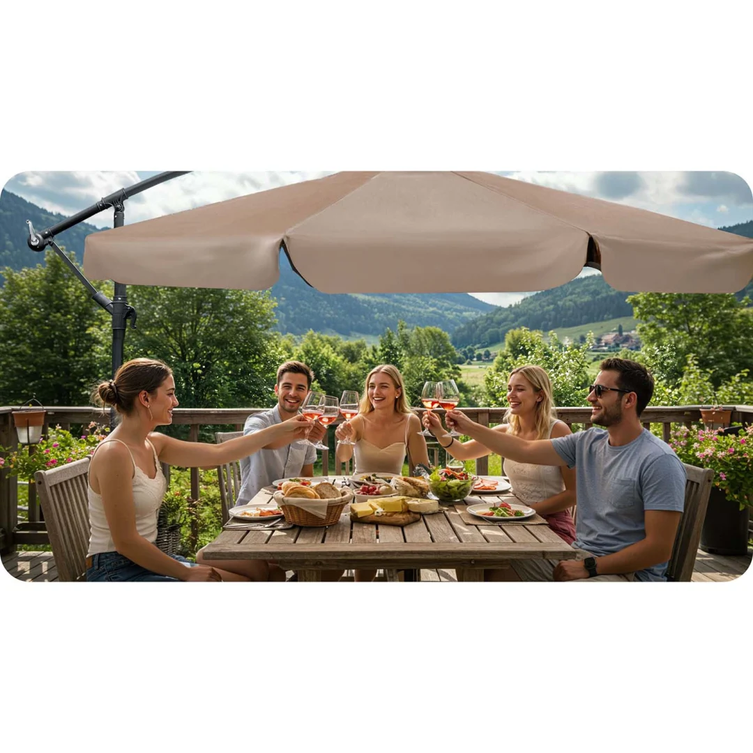 Sklopivi vrtni suncobran, 6 dijelova, 350 cm, s navlakom, Plonos PL-880, siva, var. 488003_9