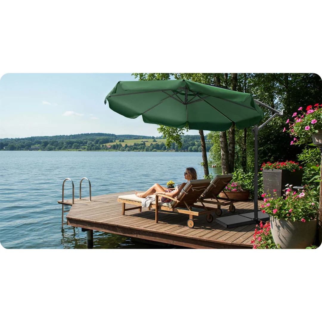 Sklopivi vrtni suncobran, 8 segmenata, 350 cm, s navlakom, Plonos PL-881, zelena_12