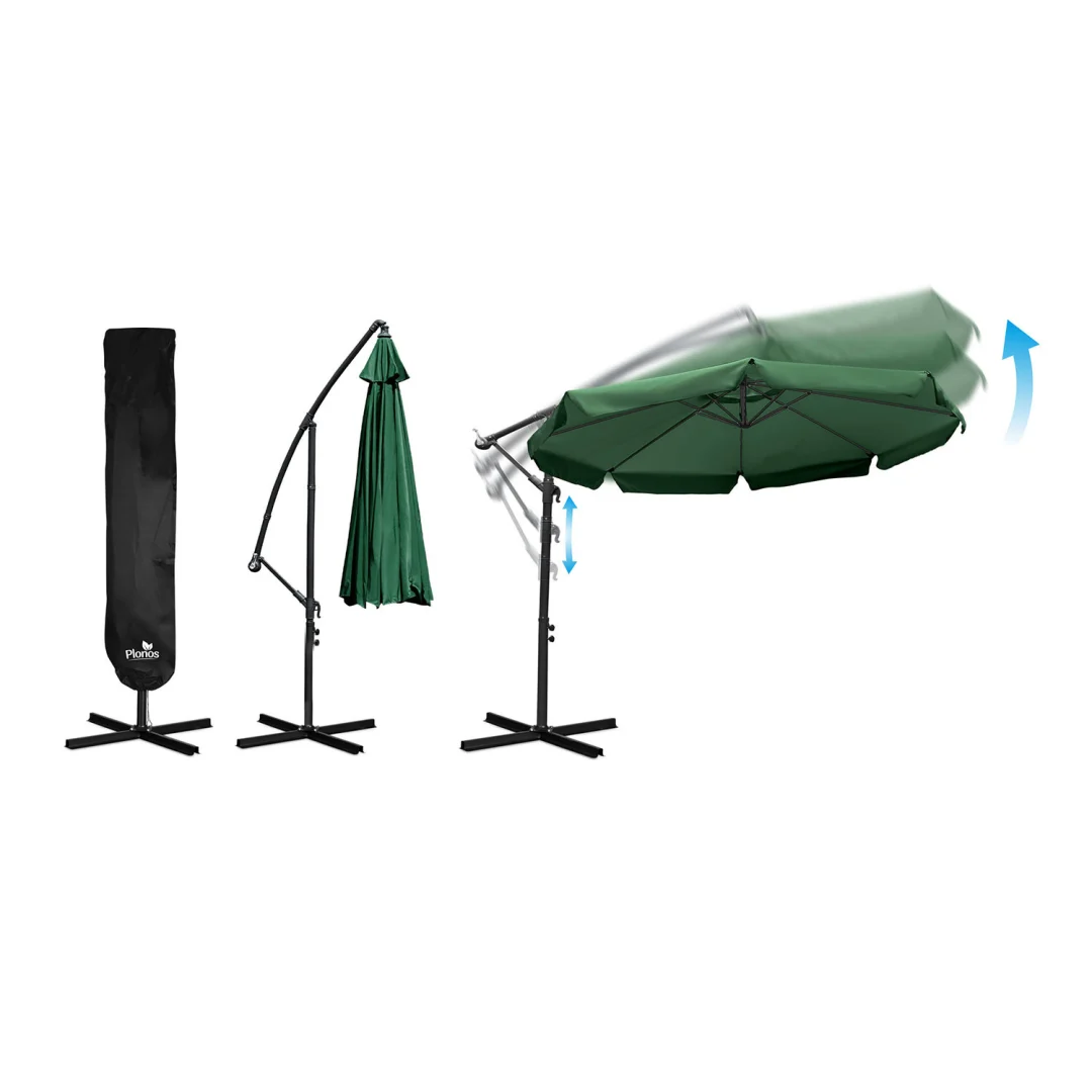 Sklopivi vrtni suncobran, 8 segmenata, 350 cm, s navlakom, Plonos PL-881, zelena_6