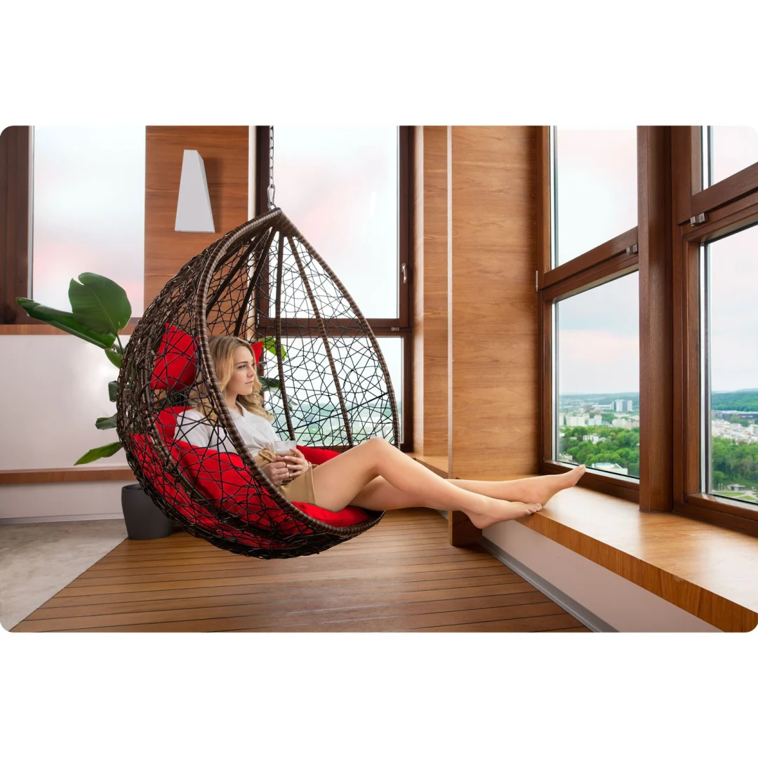 Smeđa viseća vrtna stolica Havana + crveni jastuci Sofotel_8