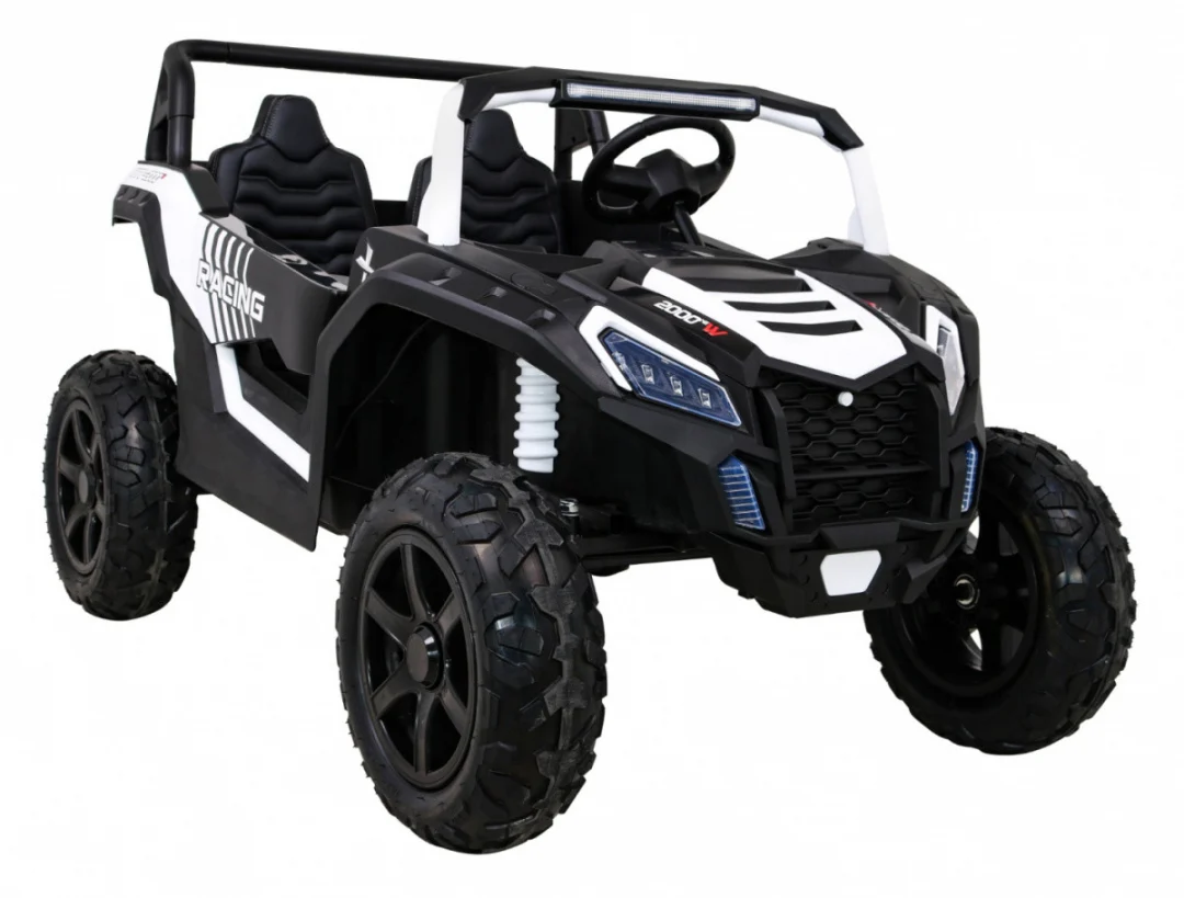 Snažan trkaći ATV buggy za 2 djece bijeli + motor bez četkica + kotači na napuhavanje, bijela buggy na akumulator_11