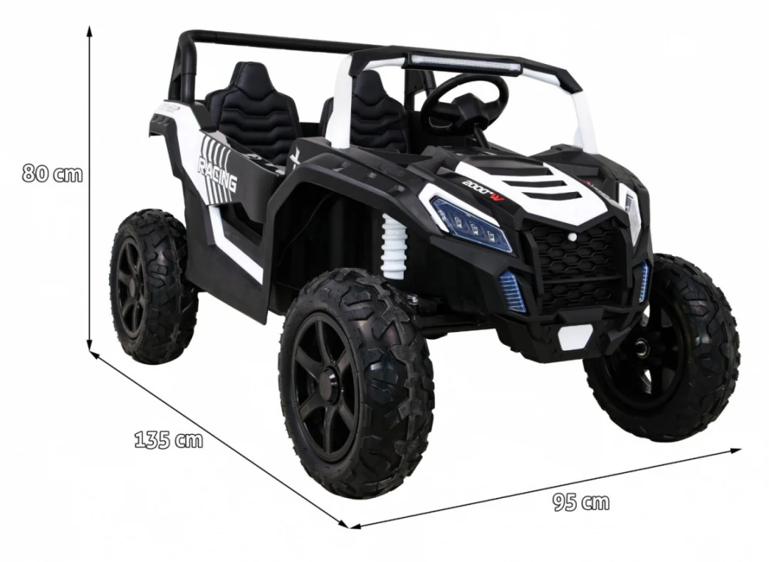 Snažan trkaći ATV buggy za 2 djece bijeli + motor bez četkica + kotači na napuhavanje, bijela buggy na akumulator_2