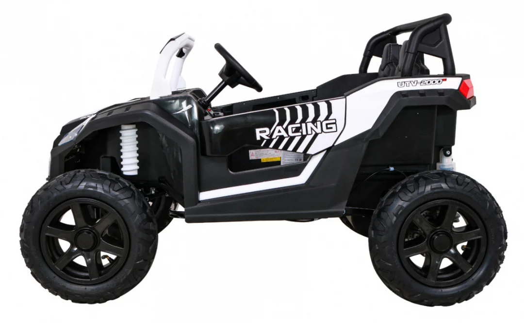 Snažan trkaći ATV buggy za 2 djece bijeli + motor bez četkica + kotači na napuhavanje, bijela buggy na akumulator_4