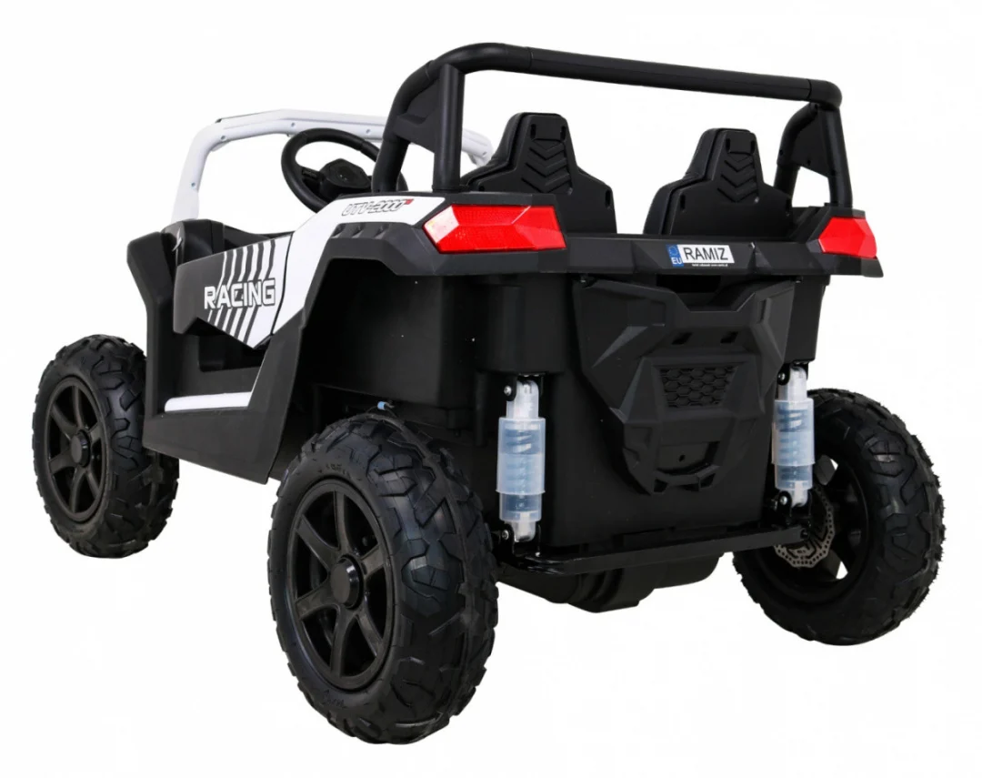 Snažan trkaći ATV buggy za 2 djece bijeli + motor bez četkica + kotači na napuhavanje, bijela buggy na akumulator_5