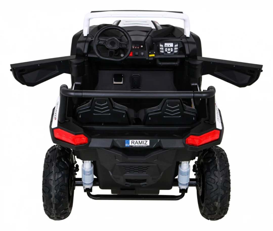 Snažan trkaći ATV buggy za 2 djece bijeli + motor bez četkica + kotači na napuhavanje, bijela buggy na akumulator_6