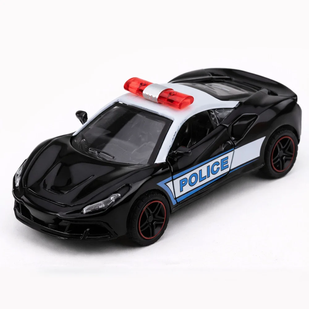 Sportski automobil Policijski automobil s motoriziranim metalnim navlakom za povlačenje Crni 1:43_2