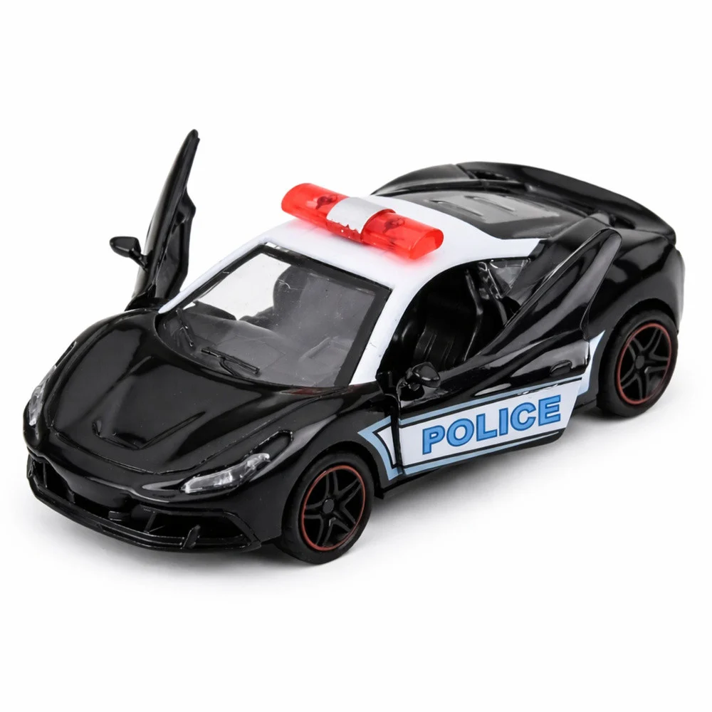 Sportski automobil Policijski automobil s motoriziranim metalnim navlakom za povlačenje Crni 1:43_4
