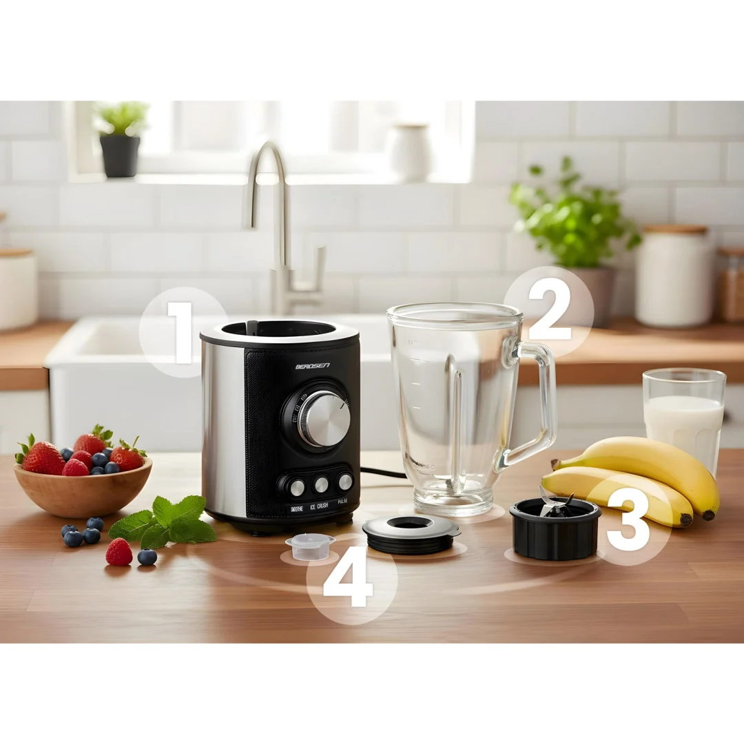 Stakleni blender za smoothieje, koktele, drobljenje leda, 1,5 l, 800 W, BD-751, Berdsen, crni_12