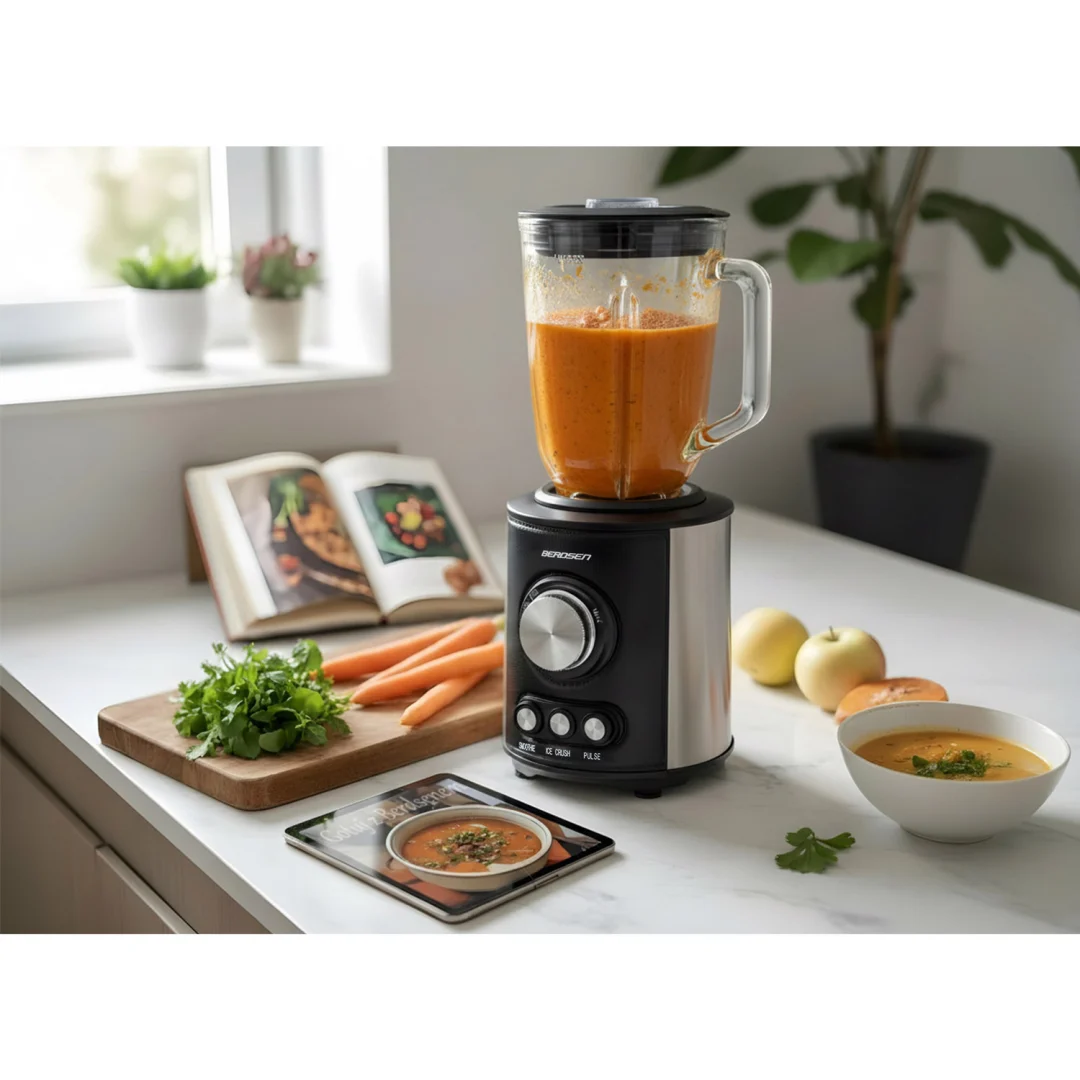 Stakleni blender za smoothieje, koktele, drobljenje leda, 1,5 l, 800 W, BD-751, Berdsen, crni_13