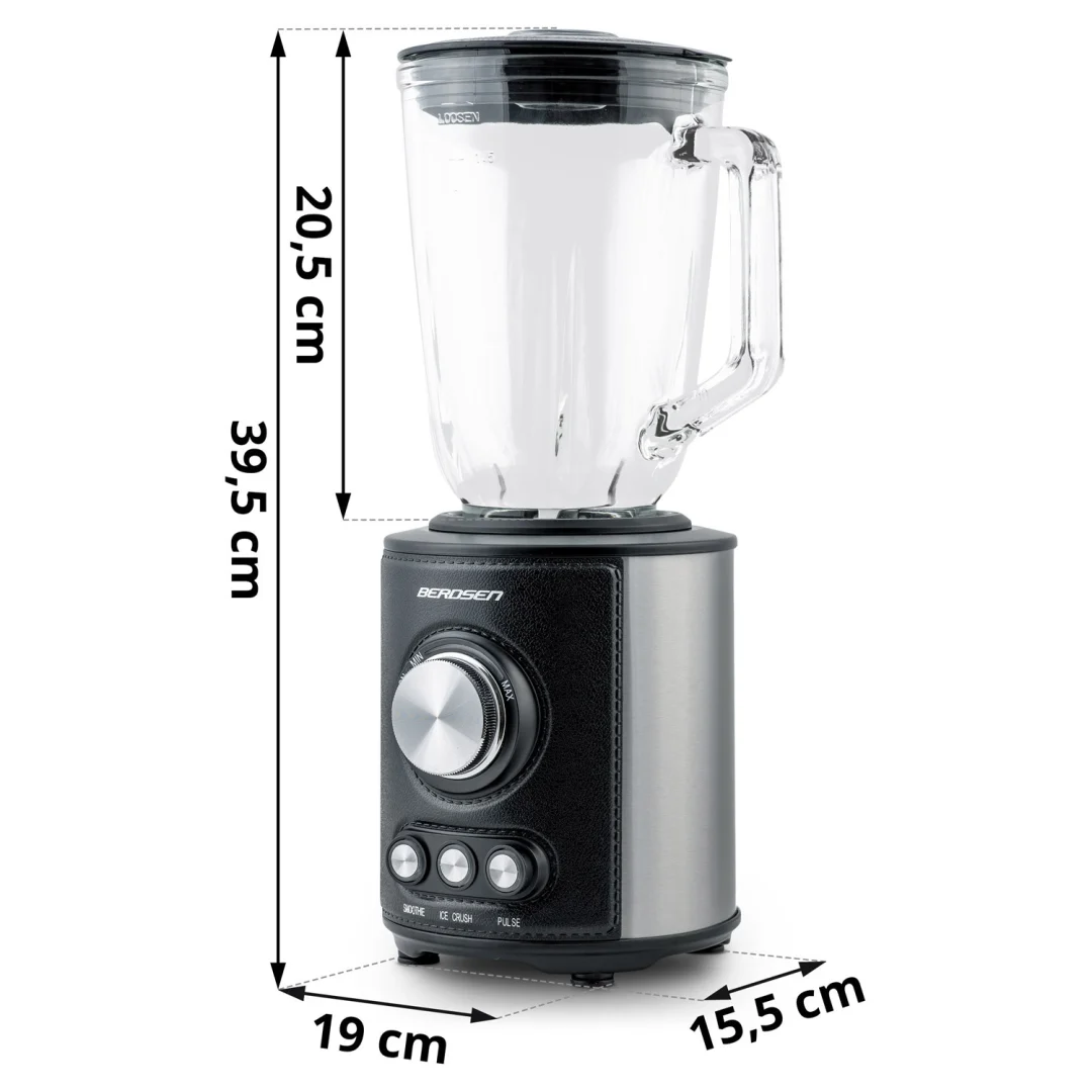 Stakleni blender za smoothieje, koktele, drobljenje leda, 1,5 l, 800 W, BD-751, Berdsen, crni_15