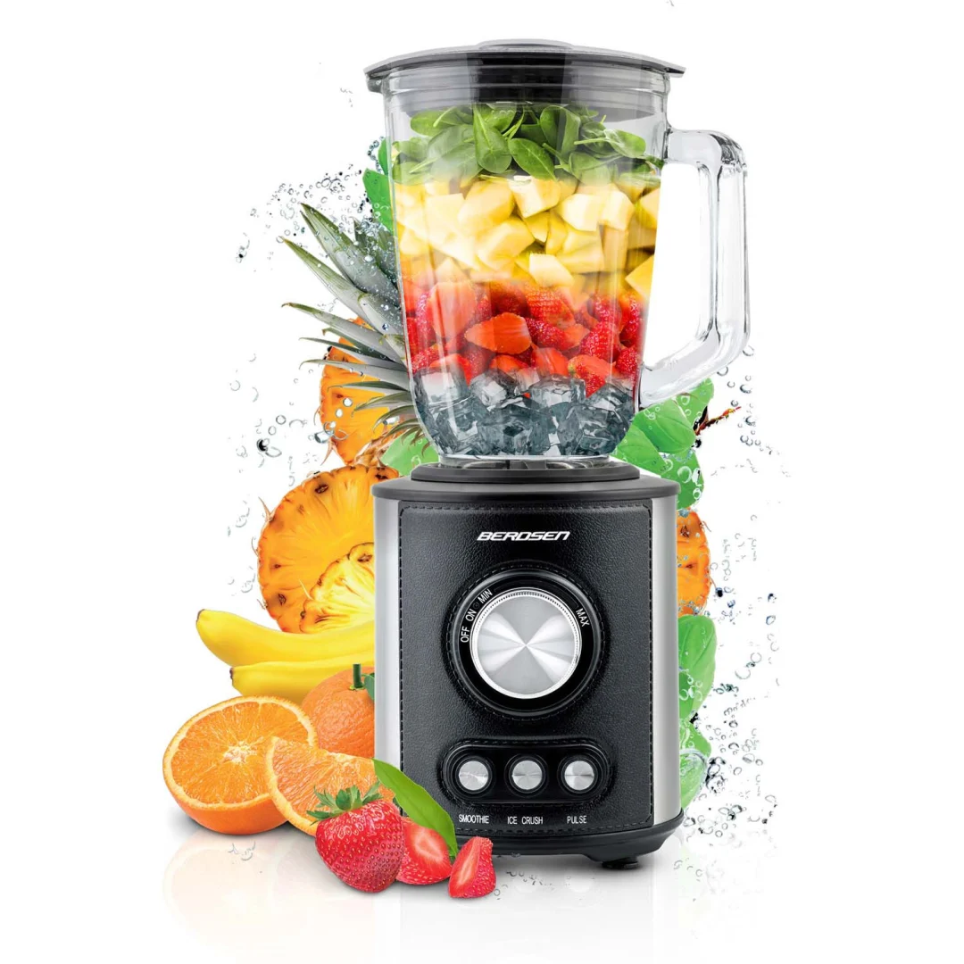 Stakleni blender za smoothieje, koktele, drobljenje leda, 1,5 l, 800 W, BD-751, Berdsen, crni_3