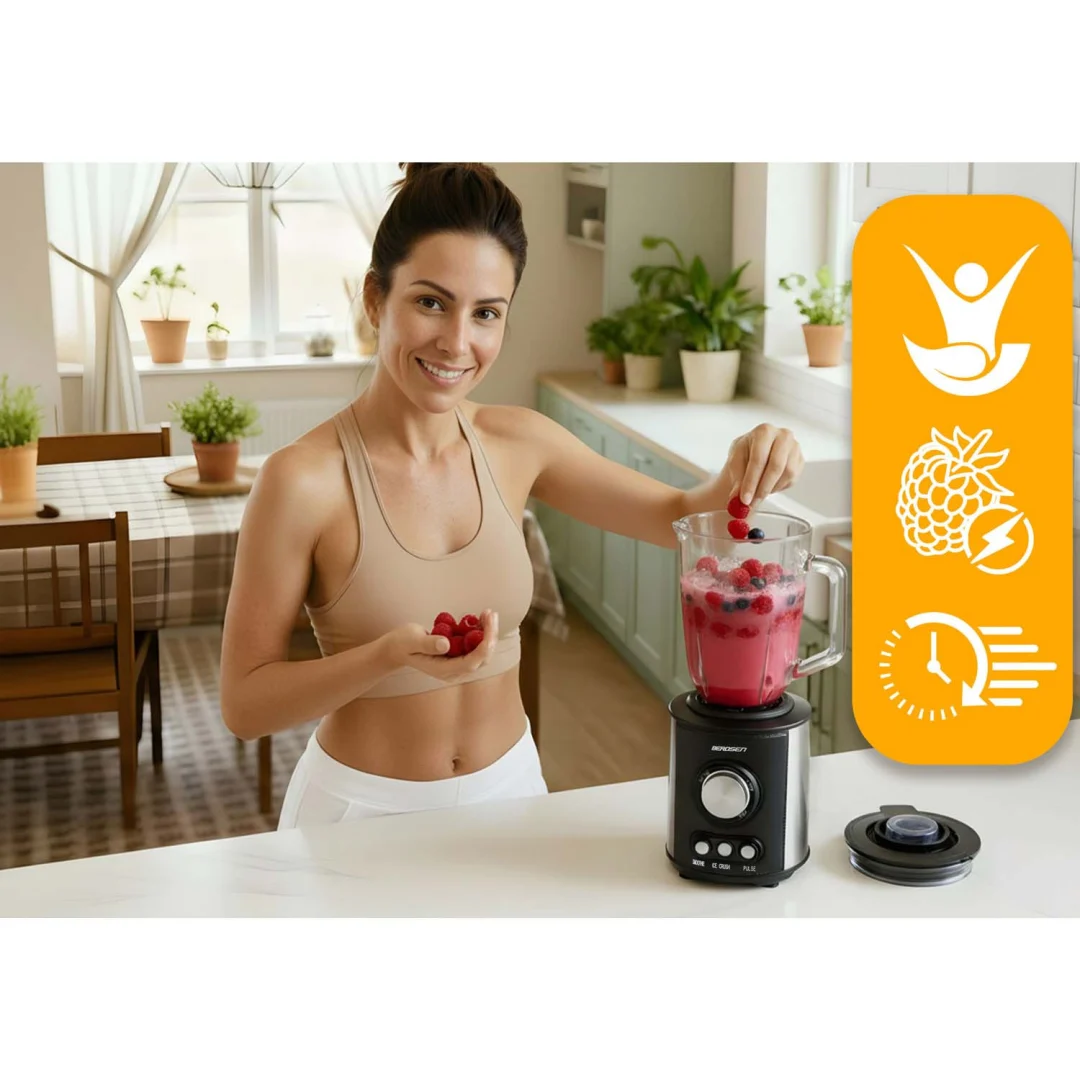 Stakleni blender za smoothieje, koktele, drobljenje leda, 1,5 l, 800 W, BD-751, Berdsen, crni_4