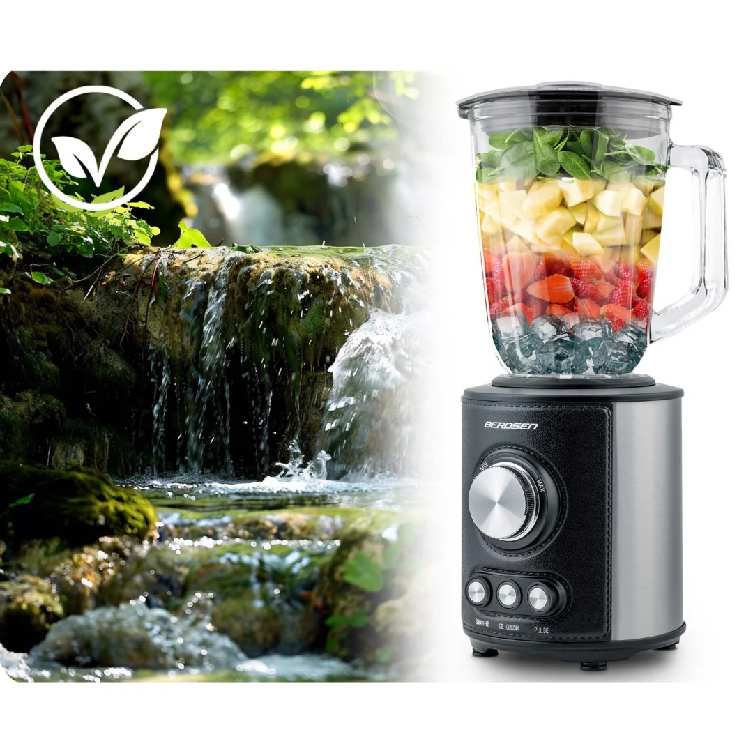Stakleni blender za smoothieje, koktele, drobljenje leda, 1,5 l, 800 W, BD-751, Berdsen, crni_5