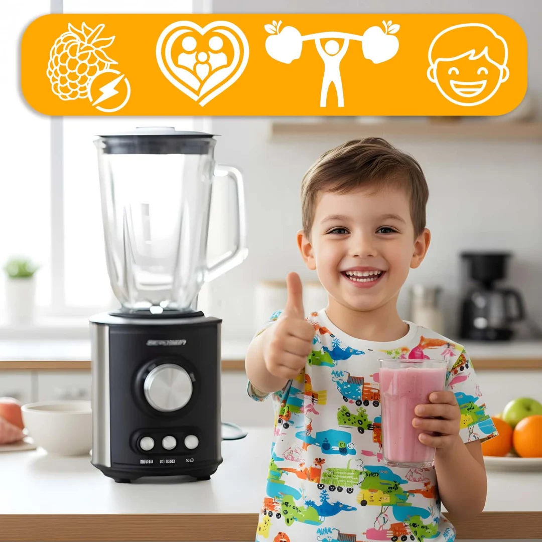 Stakleni blender za smoothieje, koktele, drobljenje leda, 1,5 l, 800 W, BD-751, Berdsen, crni_7