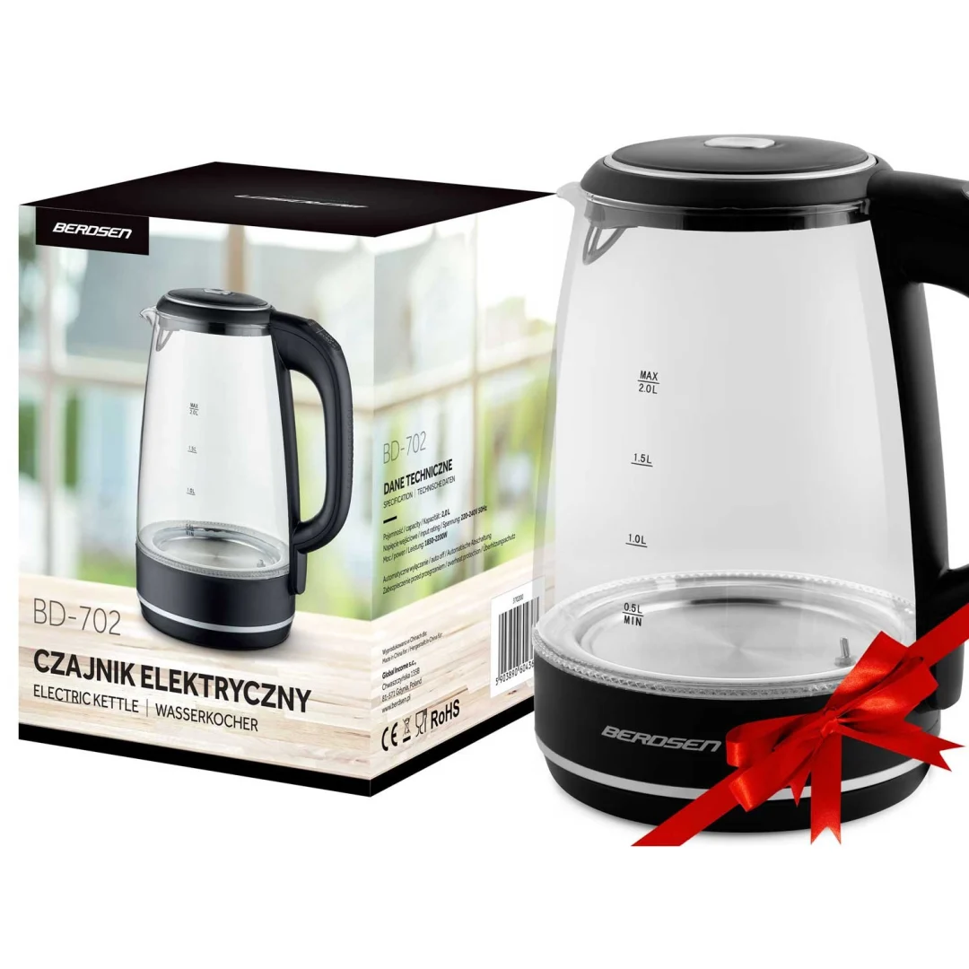 Stakleno kuhalo za vodu Berdsen BD-702, 2 l, crno_12
