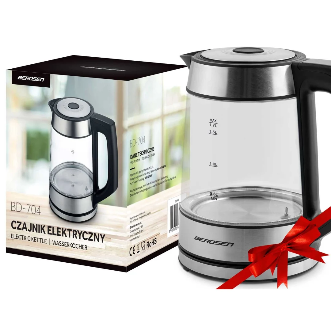 Stakleno kuhalo za vodu Berdsen BD-704, 1,7 l, crno-srebrno_10
