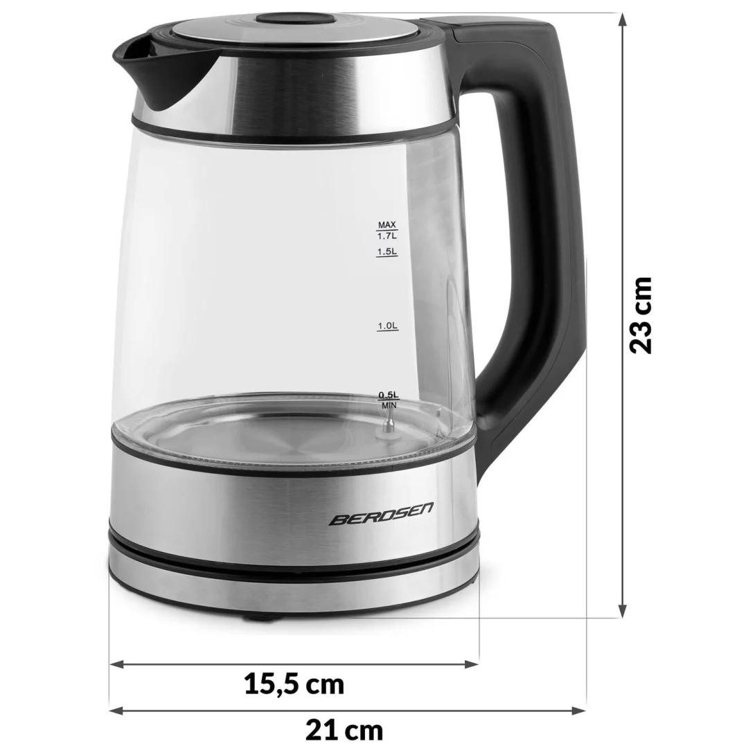 Stakleno kuhalo za vodu Berdsen BD-704, 1,7 l, crno-srebrno_8