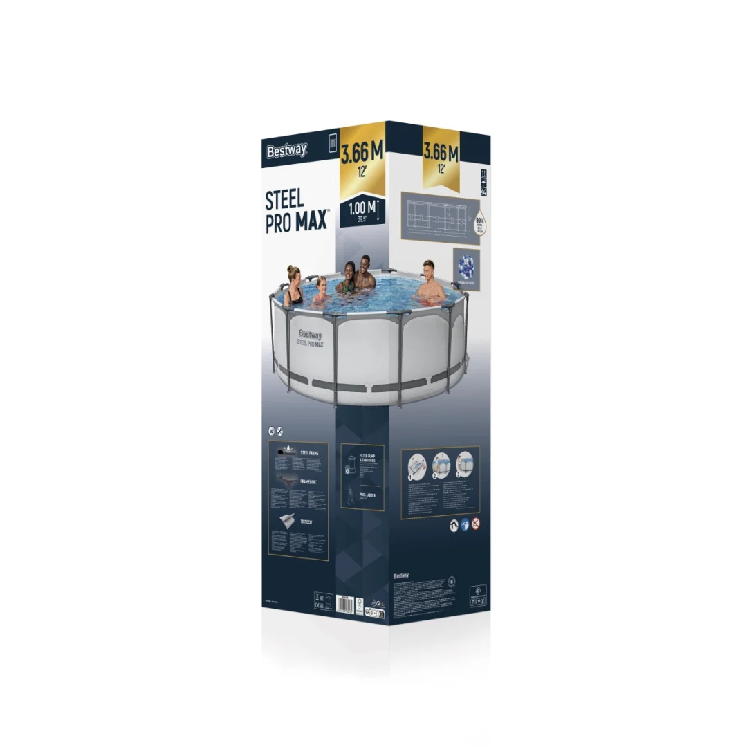 Steel Pro MAX 366x100 sivi bazen s okvirom, 3,6 m Bestway 4 u 1 + pumpa, filter + ljestve_11