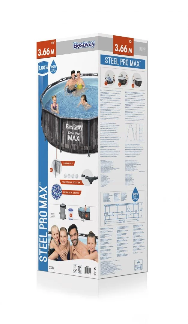 Steel Pro MAX bazen s okvirom 366x100, imitacija drva, 3,6 m, BESTWAY 4 u 1, pumpa, filter, ljestve_8