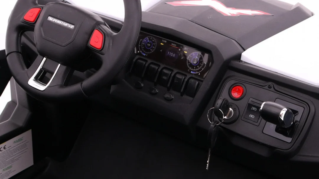 SuperStar kolica za djecu bijela + 4x4 pogon + daljinski upravljač + nosač za prtljagu + MP3 LED +_13