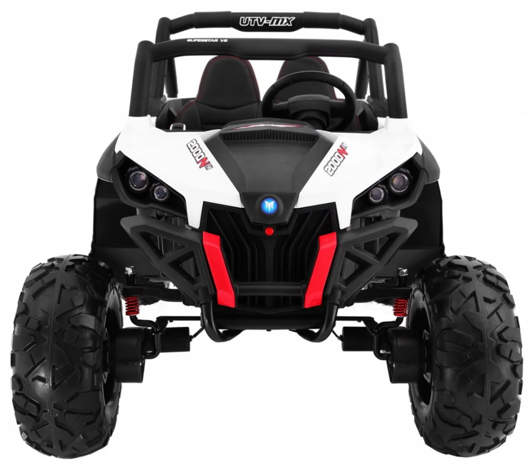 SuperStar kolica za djecu bijela + 4x4 pogon + daljinski upravljač + nosač za prtljagu + MP3 LED +_2