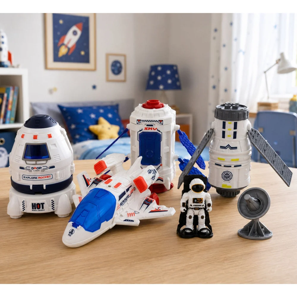 Svemirski set s brodom, kapsulom, satelitom i astronautom_6