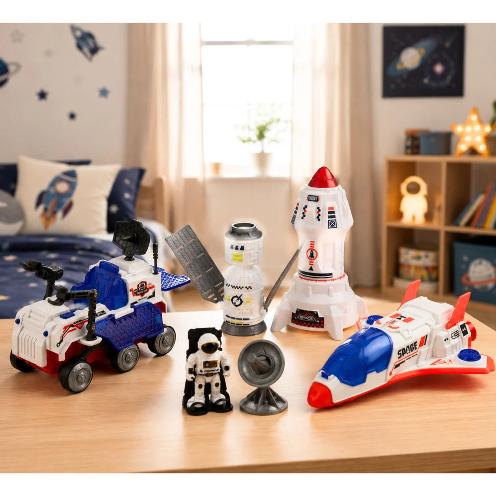 Svemirski set s raketom, šatlom, satelitom i astronautom_6