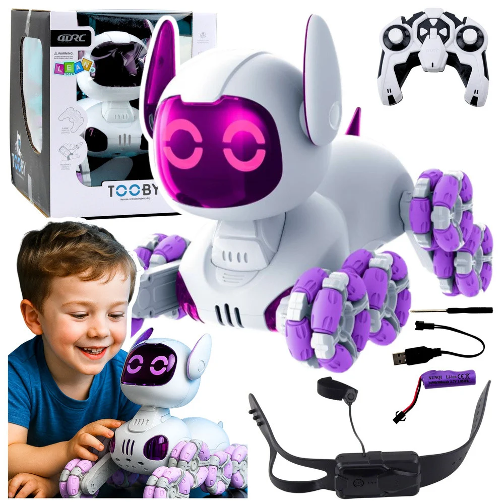 TOOBY robotski pas na daljinsko upravljanje, RC 360° svjetla, zvukovi, bijela i ljubičasta_2