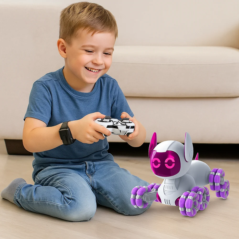 TOOBY robotski pas na daljinsko upravljanje, RC 360° svjetla, zvukovi, bijela i ljubičasta_6