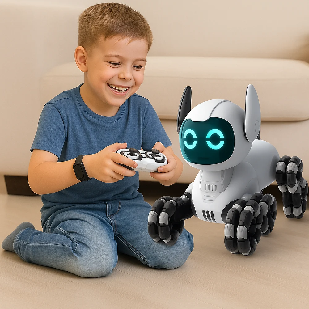 TOOBY robotski pas na daljinsko upravljanje, RC 360° svjetla, zvukovi, crno-bijelo_5