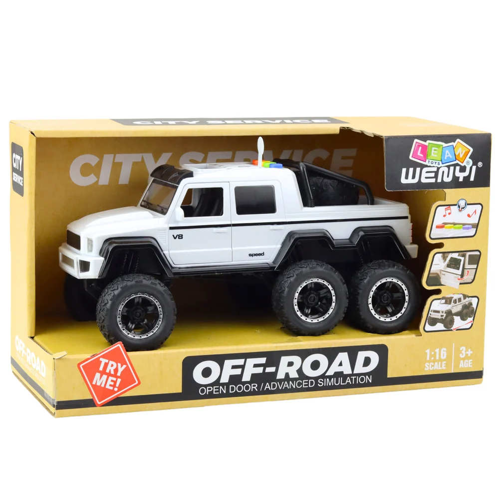Terenski pickup 6×6 s trenjem - svjetla i zvukovi bijeli 1:16_4