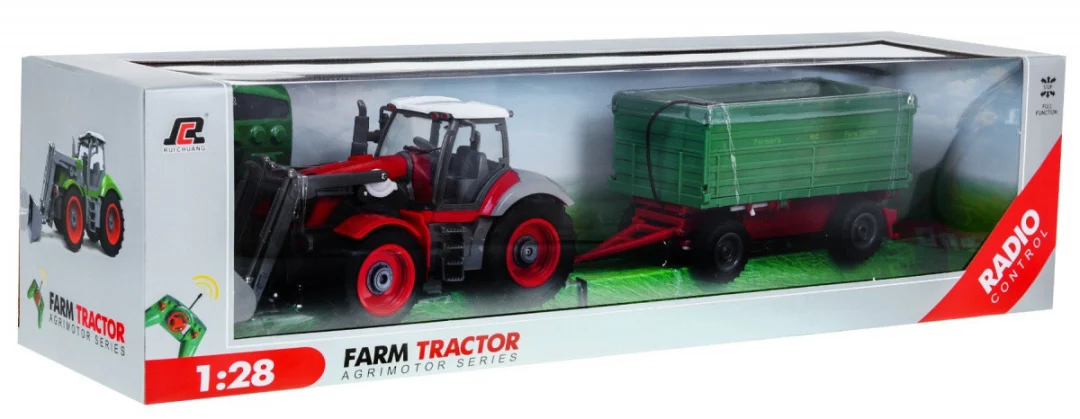 Traktor s bagerom i prikolicom za djecu 3+ Daljinski upravljano + Pokretni dijelovi Crvena i zelena_10