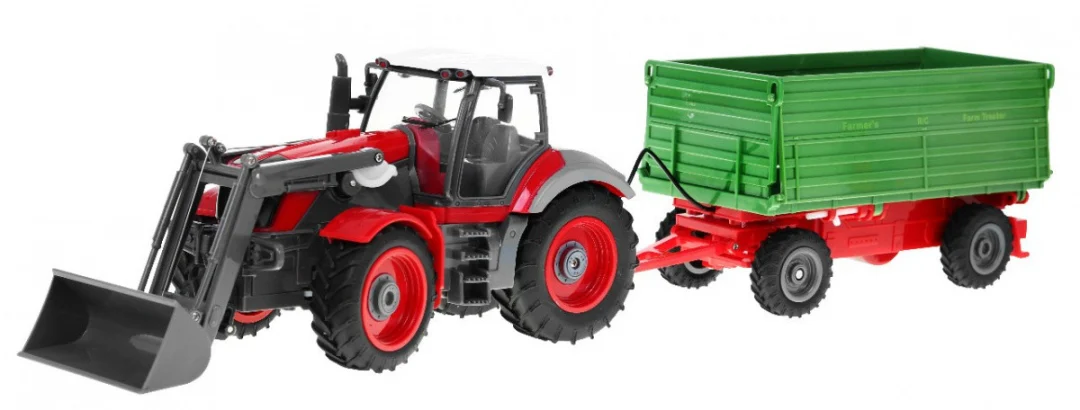 Traktor s bagerom i prikolicom za djecu 3+ Daljinski upravljano + Pokretni dijelovi Crvena i zelena_2