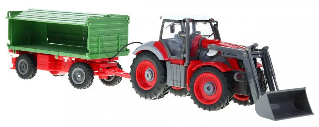 Traktor s bagerom i prikolicom za djecu 3+ Daljinski upravljano + Pokretni dijelovi Crvena i zelena_3