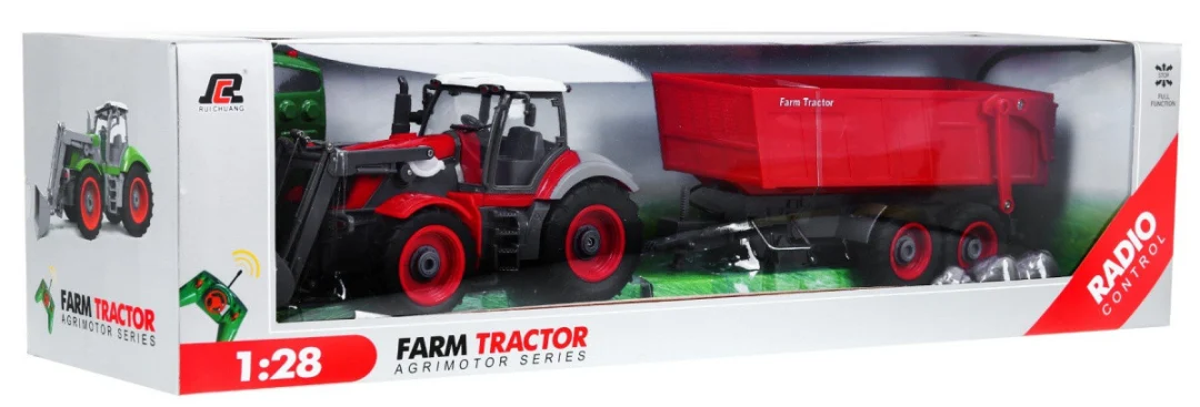 Traktor s bagerom i prikolicom za djecu 3+ Daljinski upravljano + pokretni dijelovi Crveni_10