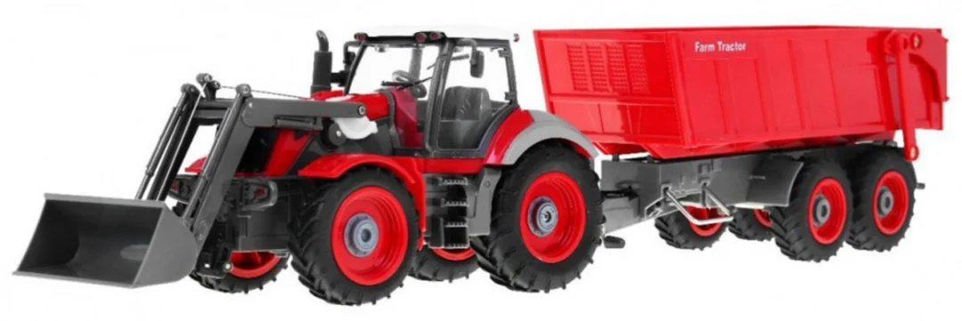 Traktor s bagerom i prikolicom za djecu 3+ Daljinski upravljano + pokretni dijelovi Crveni_2