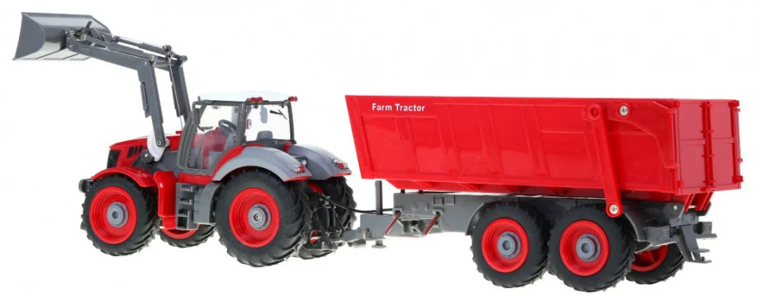 Traktor s bagerom i prikolicom za djecu 3+ Daljinski upravljano + pokretni dijelovi Crveni_3