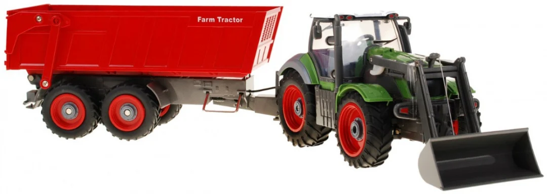 Traktor s bagerom i prikolicom za djecu 3+ Daljinski upravljano + pokretni dijelovi Zelena i crvena_2