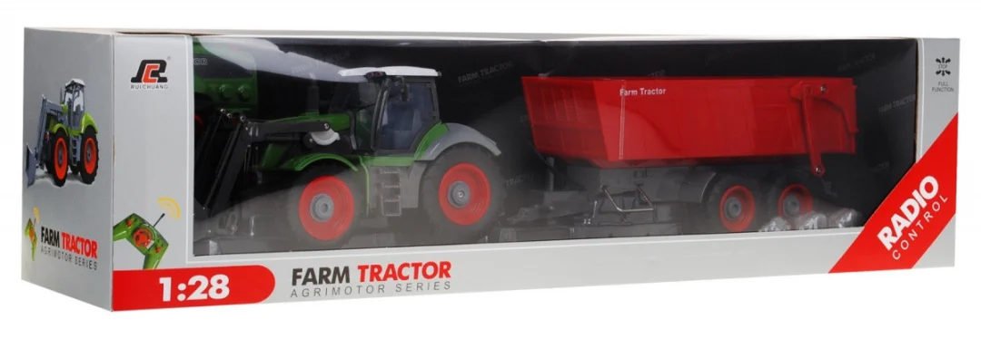 Traktor s bagerom i prikolicom za djecu 3+ Daljinski upravljano + pokretni dijelovi Zelena i crvena_6