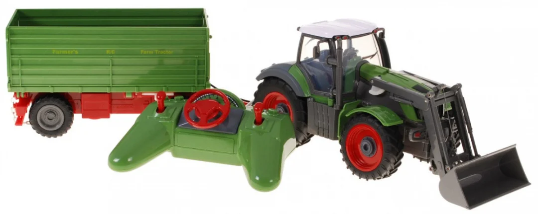 Traktor s bagerom i prikolicom za djecu 3+ Daljinsko upravljanje + pokretni dijelovi Zeleni_11