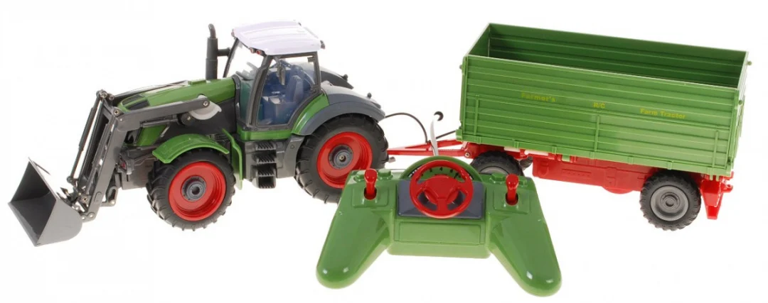 Traktor s bagerom i prikolicom za djecu 3+ Daljinsko upravljanje + pokretni dijelovi Zeleni_2