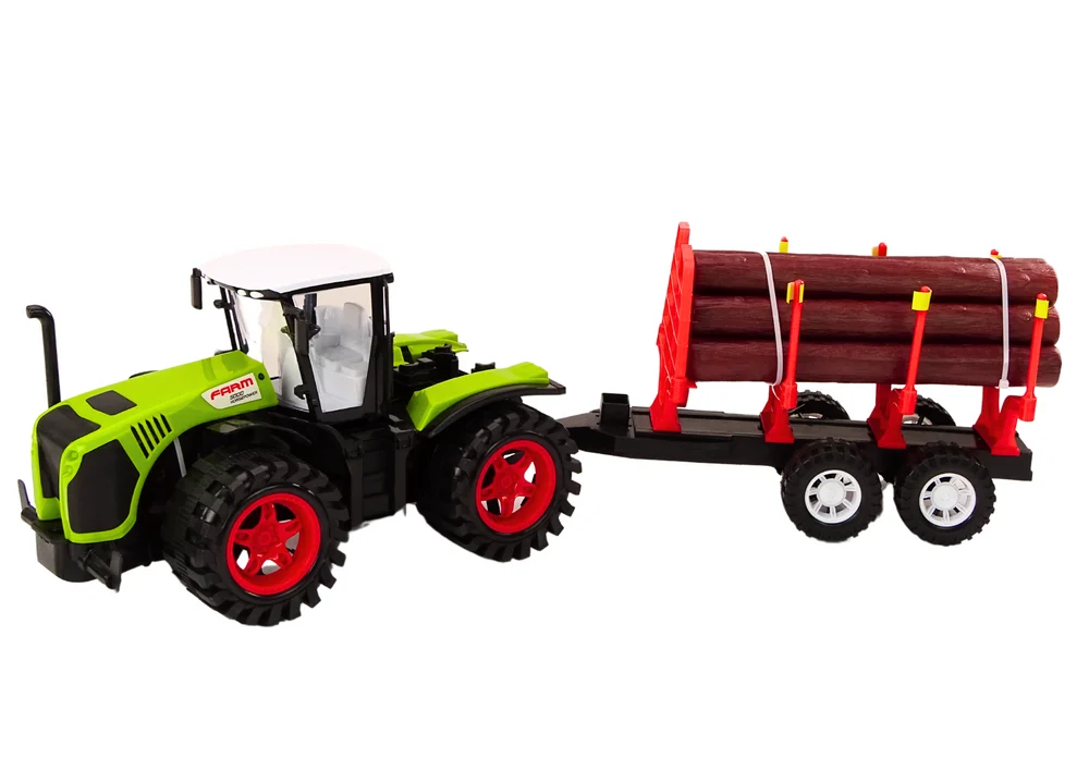 Traktor s prikolicom za drva i 9 bali, zeleni_2