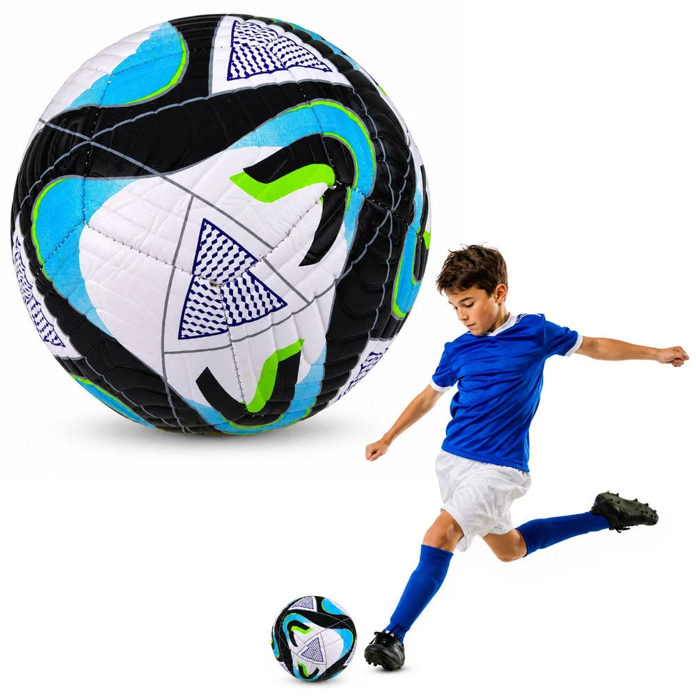 Trening nogometna lopta crno-plava, 22 cm, veličina 5_1