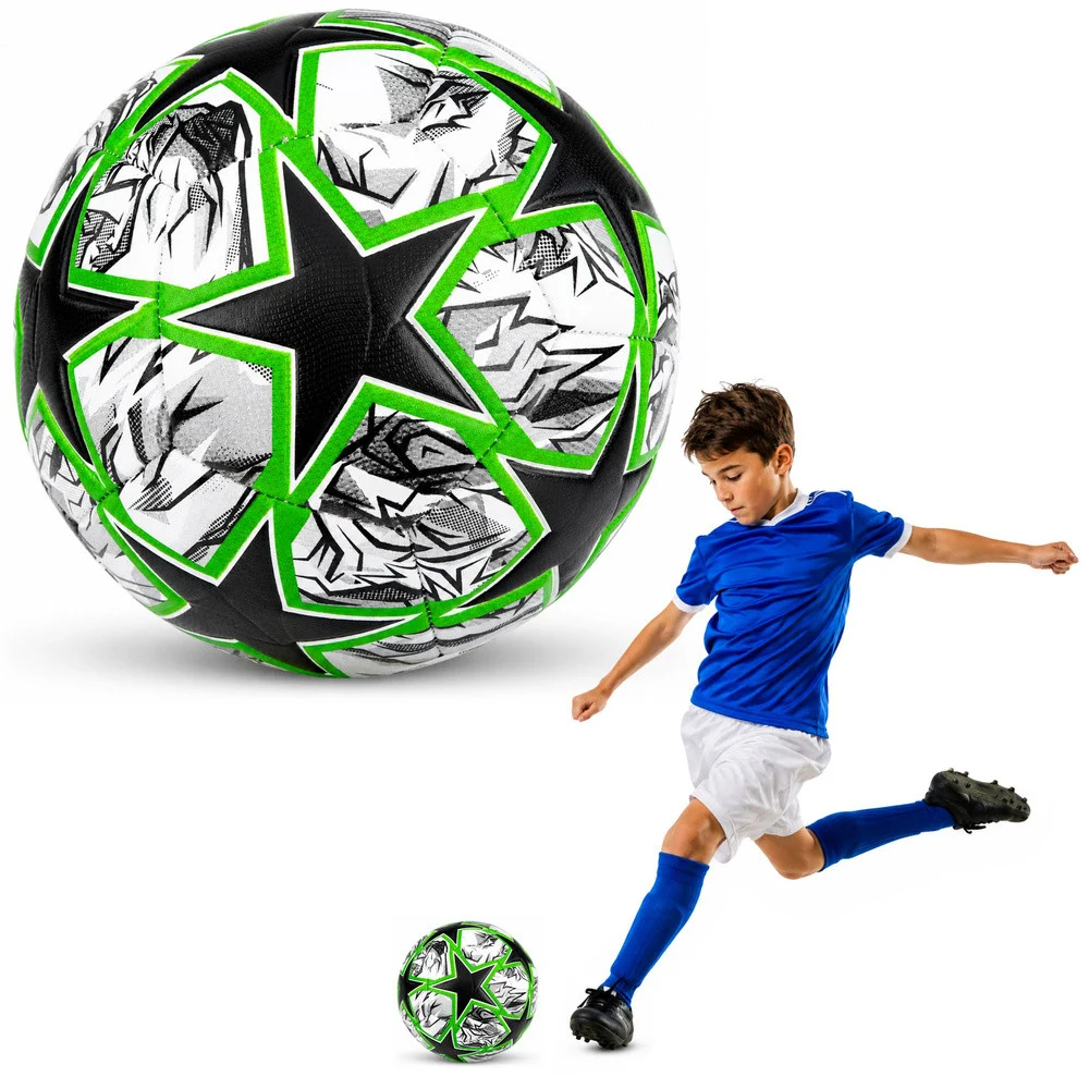 Trening nogometna lopta crno-zelena Green Stars, 22 cm, veličina 5_1