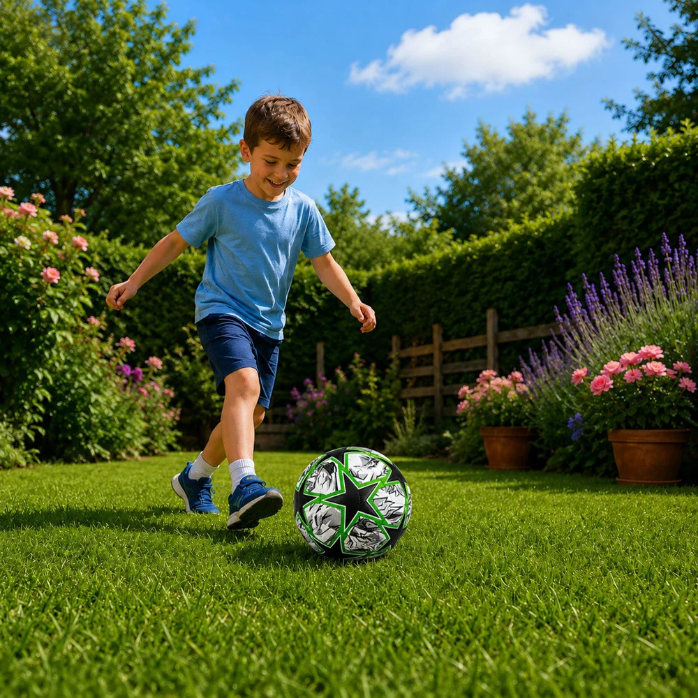 Trening nogometna lopta crno-zelena Green Stars, 22 cm, veličina 5_3