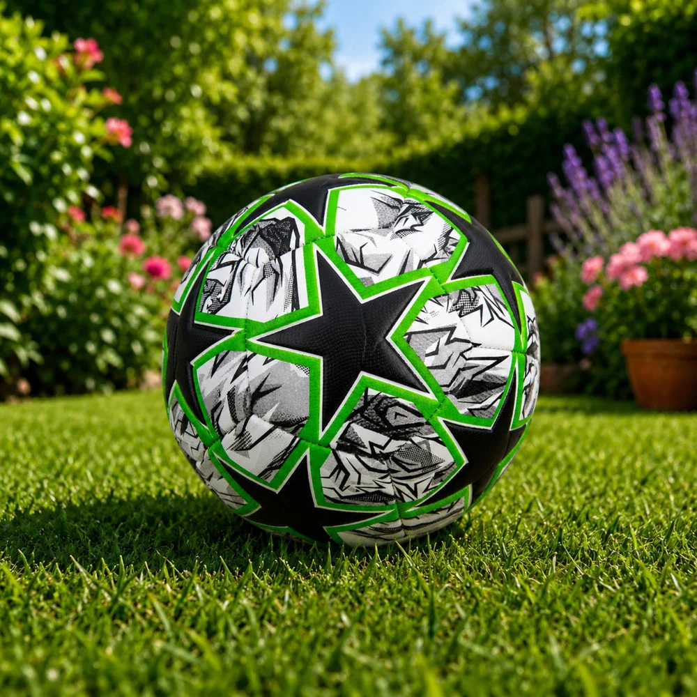 Trening nogometna lopta crno-zelena Green Stars, 22 cm, veličina 5_4