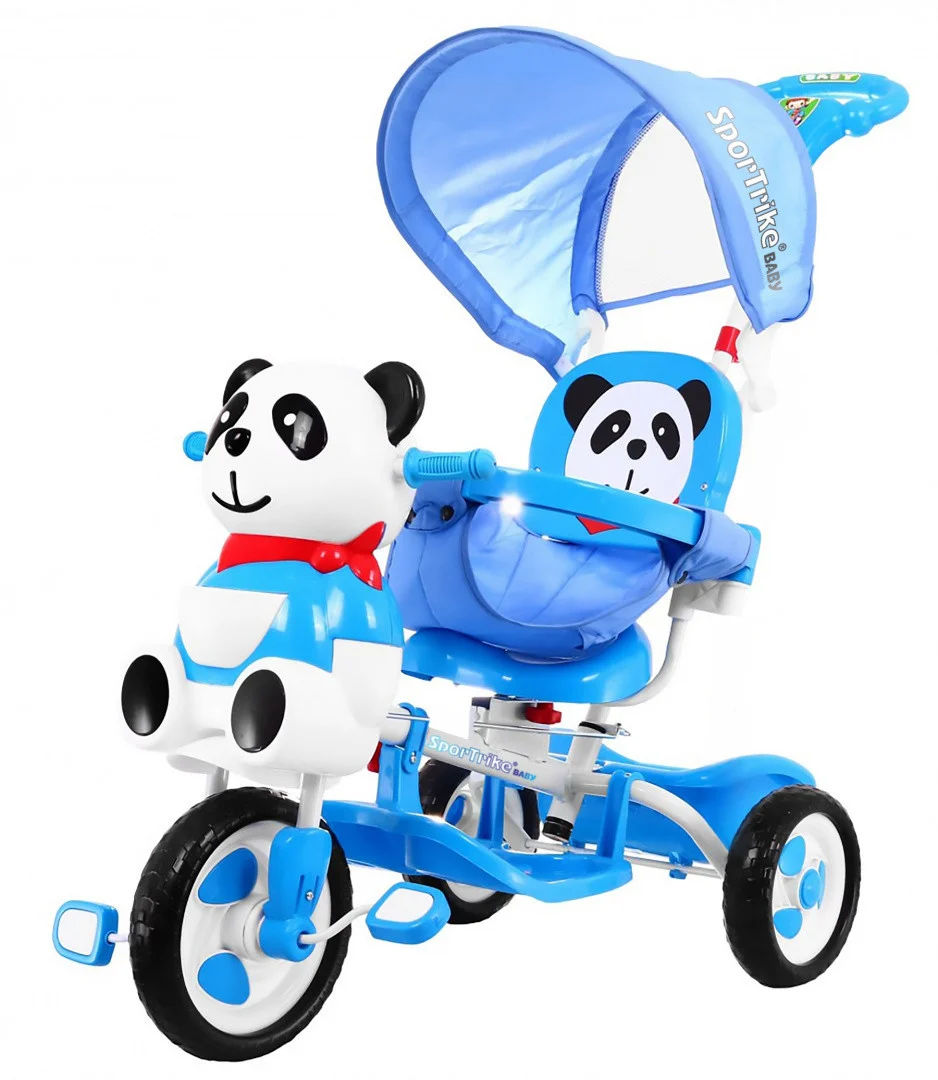 Tricikl Panda plavi s krovom i ručkom_1