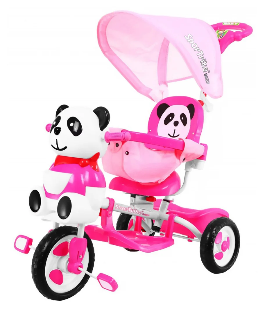 Tricikl Panda ružičasti s krovom i ručkom_1