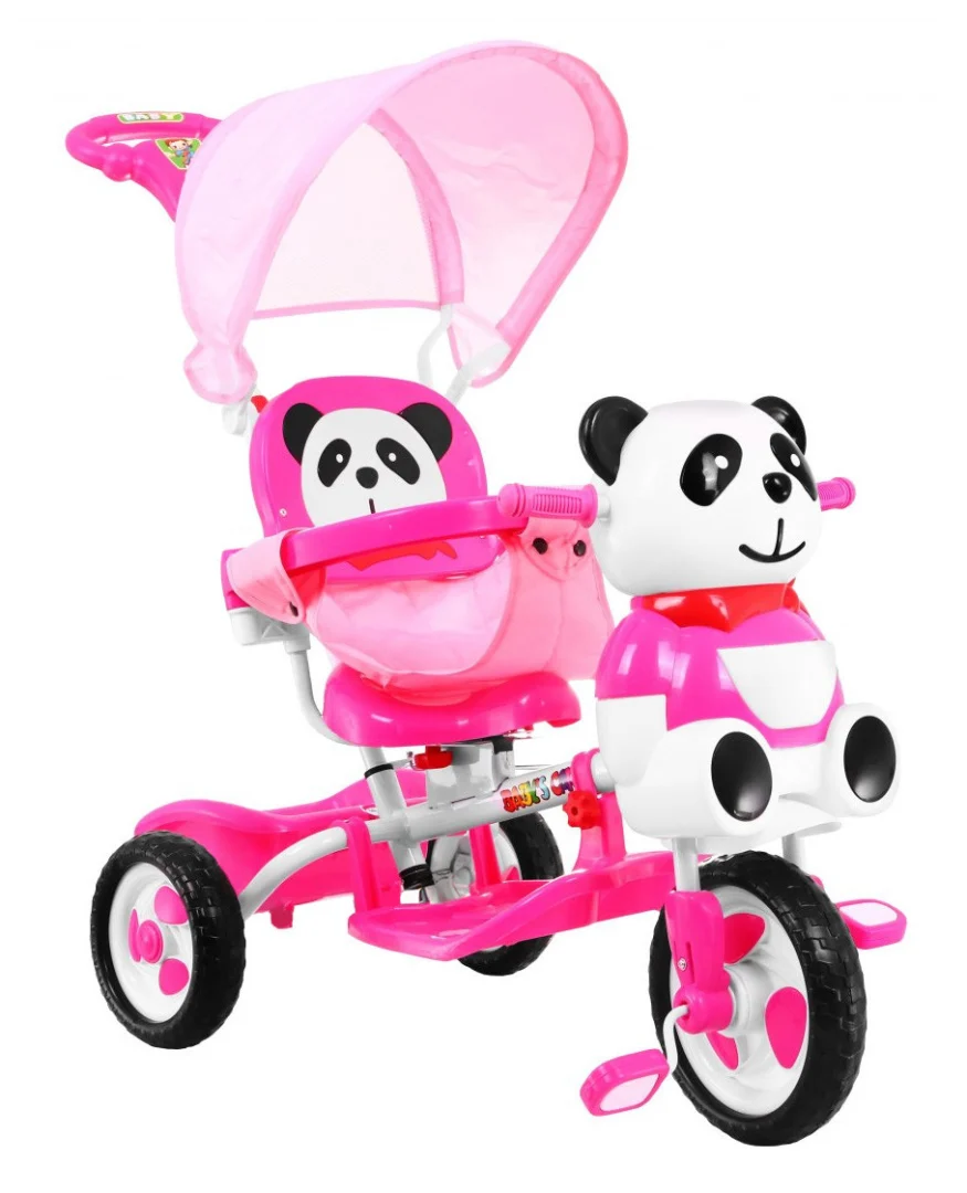 Tricikl Panda ružičasti s krovom i ručkom_2